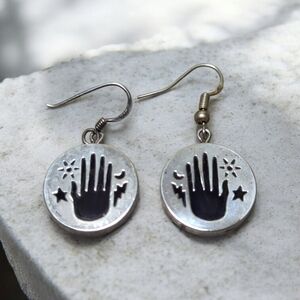 Hamsa Hand Dangle Earrings – .925 Hooks, Celestial Protection Disc
